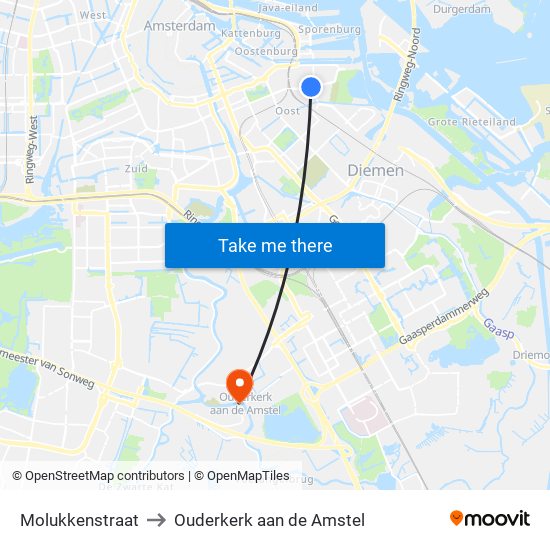 Molukkenstraat to Ouderkerk aan de Amstel map