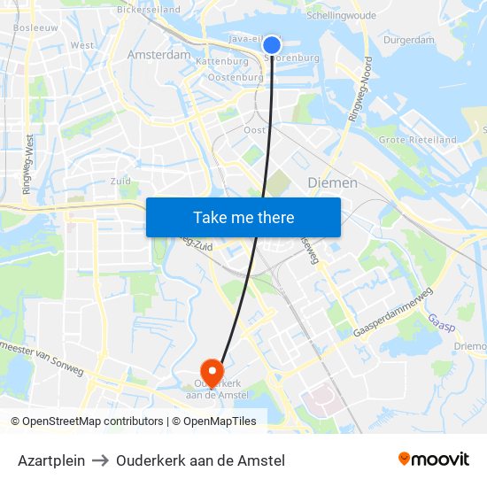 Azartplein to Ouderkerk aan de Amstel map