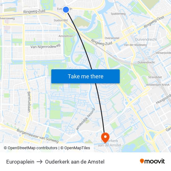 Europaplein to Ouderkerk aan de Amstel map