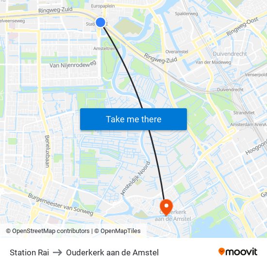 Station Rai to Ouderkerk aan de Amstel map