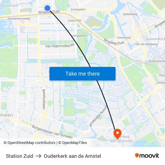 Station Zuid to Ouderkerk aan de Amstel map