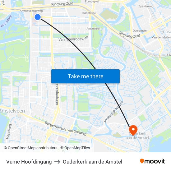 Vumc Hoofdingang to Ouderkerk aan de Amstel map