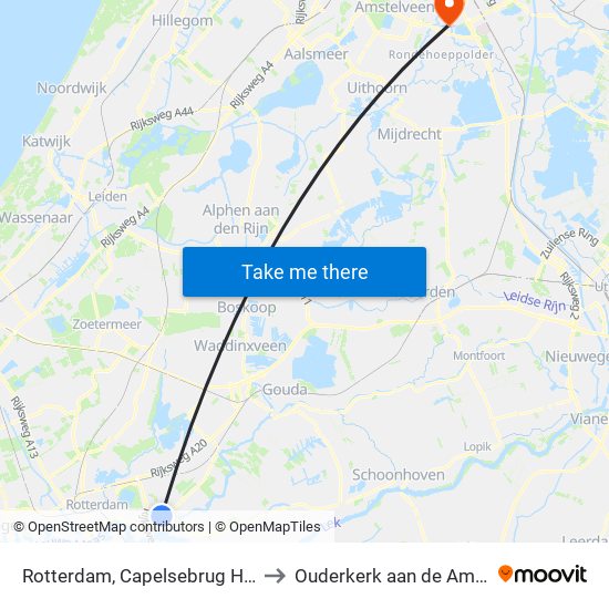 Rotterdam, Capelsebrug Hoog to Ouderkerk aan de Amstel map