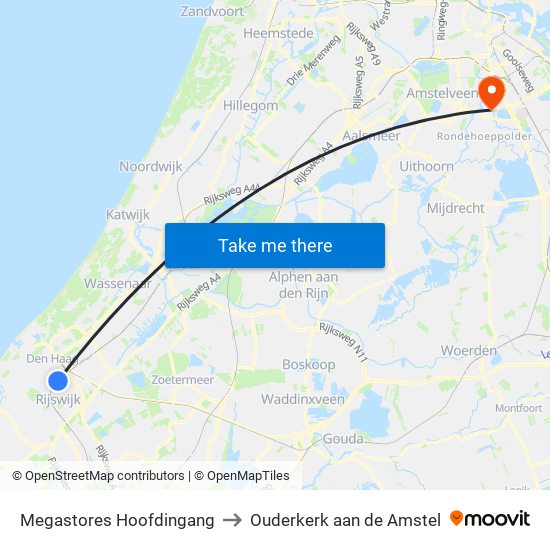 Megastores Hoofdingang to Ouderkerk aan de Amstel map