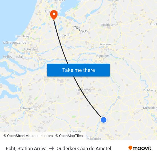 Echt, Station Arriva to Ouderkerk aan de Amstel map