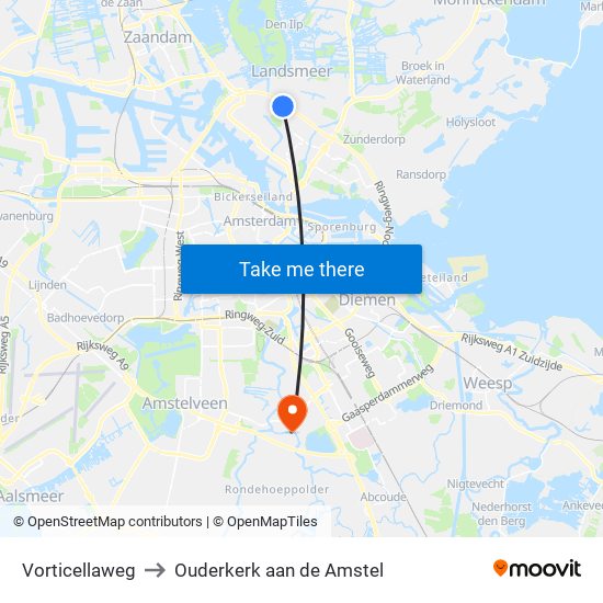 Vorticellaweg to Ouderkerk aan de Amstel map