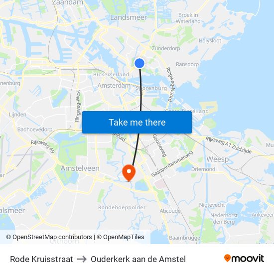 Rode Kruisstraat to Ouderkerk aan de Amstel map