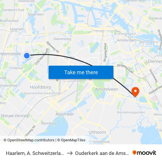 Haarlem, A. Schweitzerlaan to Ouderkerk aan de Amstel map