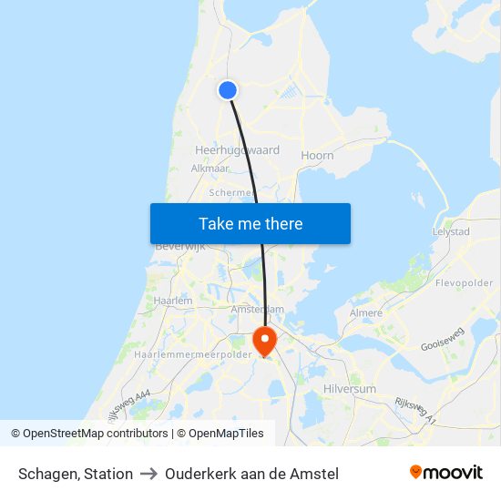 Schagen, Station to Ouderkerk aan de Amstel map