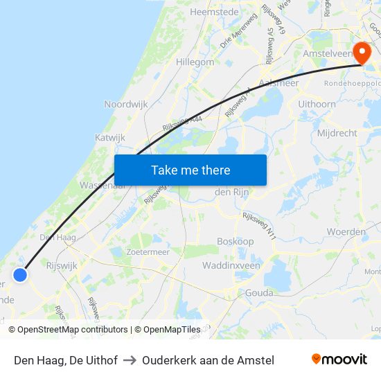 Den Haag, De Uithof to Ouderkerk aan de Amstel map
