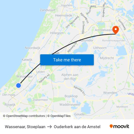 Wassenaar, Stoeplaan to Ouderkerk aan de Amstel map