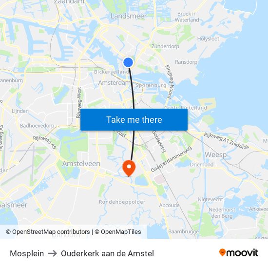 Mosplein to Ouderkerk aan de Amstel map