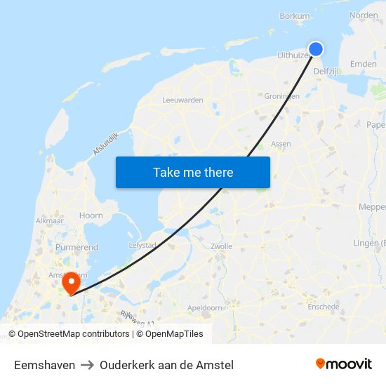 Eemshaven to Ouderkerk aan de Amstel map