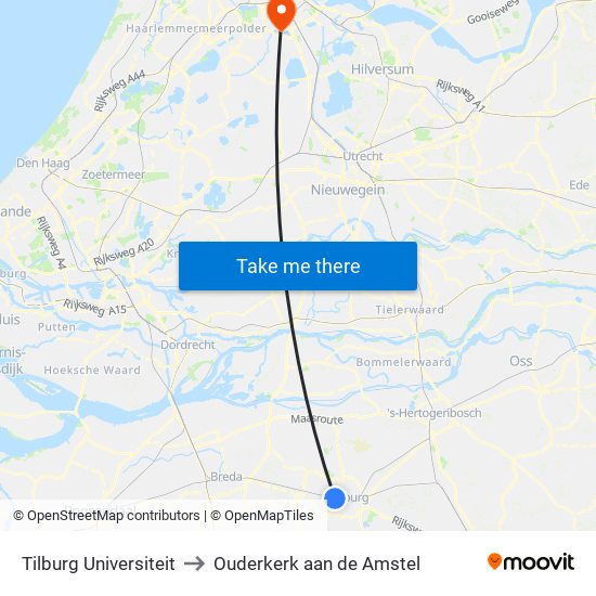 Tilburg Universiteit to Ouderkerk aan de Amstel map