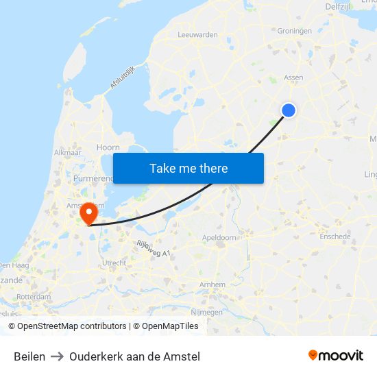 Beilen to Ouderkerk aan de Amstel map