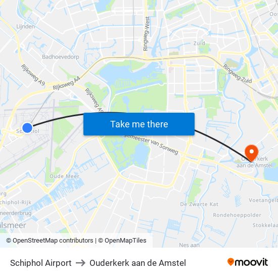 Schiphol Airport to Ouderkerk aan de Amstel map