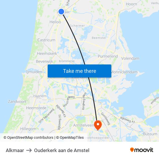 Alkmaar to Ouderkerk aan de Amstel map