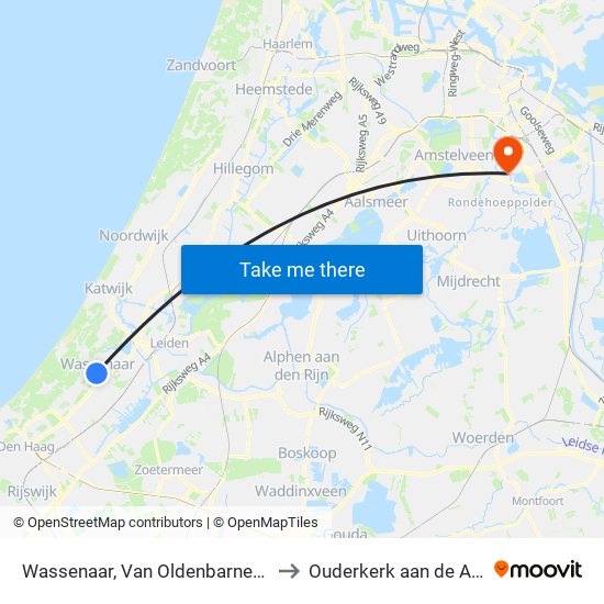 Wassenaar, Van Oldenbarneveltweg to Ouderkerk aan de Amstel map