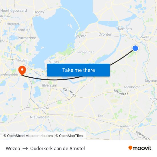 Wezep to Ouderkerk aan de Amstel map