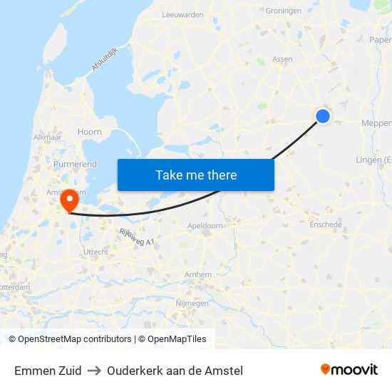 Emmen Zuid to Ouderkerk aan de Amstel map