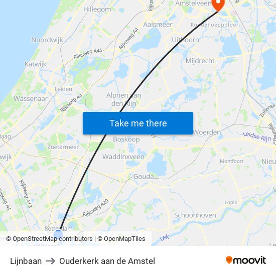 Lijnbaan to Ouderkerk aan de Amstel map