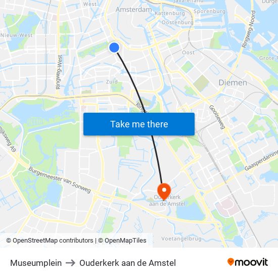 Museumplein to Ouderkerk aan de Amstel map