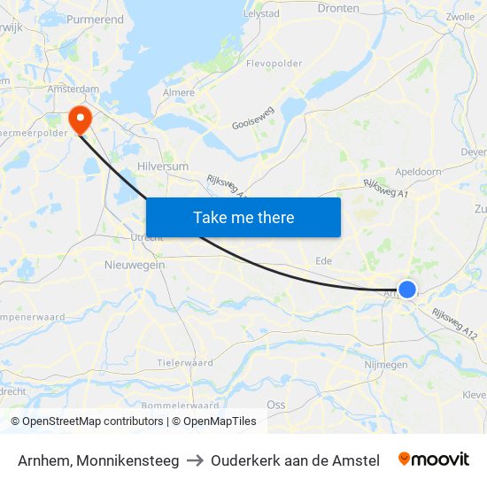 Arnhem, Monnikensteeg to Ouderkerk aan de Amstel map