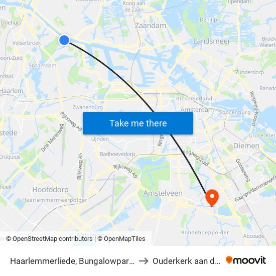 Haarlemmerliede, Bungalowpark Buitenhuizen to Ouderkerk aan de Amstel map