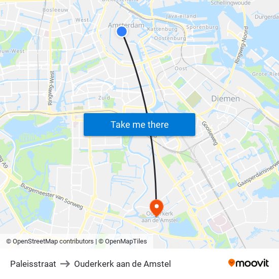 Paleisstraat to Ouderkerk aan de Amstel map