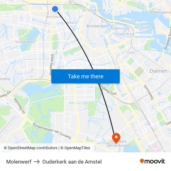 Molenwerf to Ouderkerk aan de Amstel map