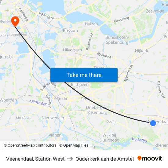 Veenendaal, Station West to Ouderkerk aan de Amstel map