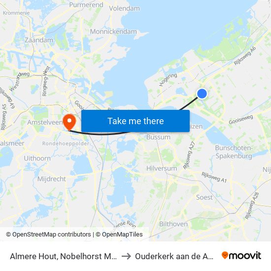 Almere Hout, Nobelhorst Midden to Ouderkerk aan de Amstel map