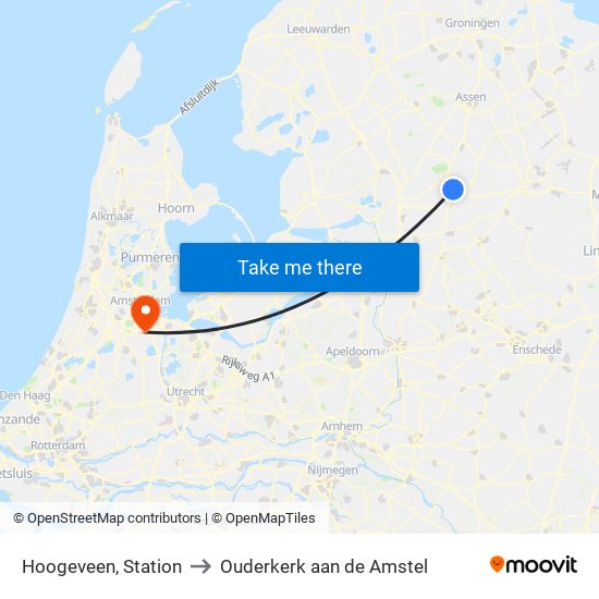 Hoogeveen, Station to Ouderkerk aan de Amstel map