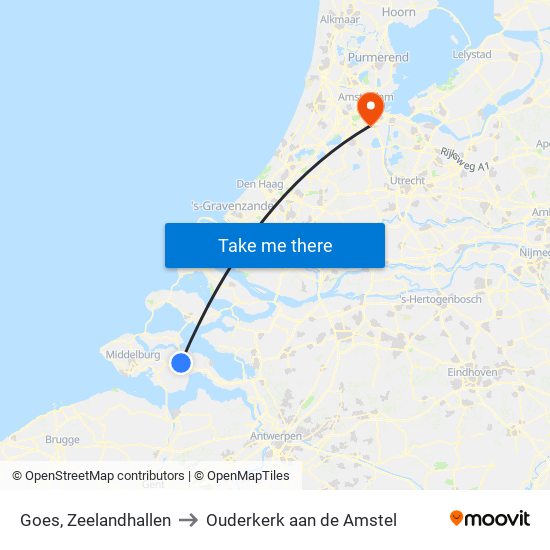 Goes, Zeelandhallen to Ouderkerk aan de Amstel map