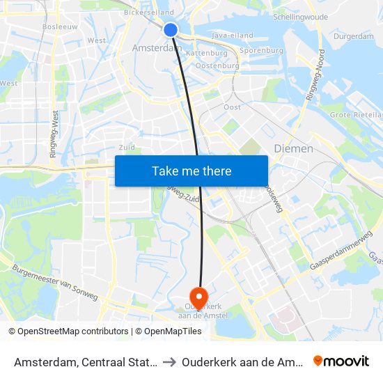 Amsterdam, Centraal Station to Ouderkerk aan de Amstel map