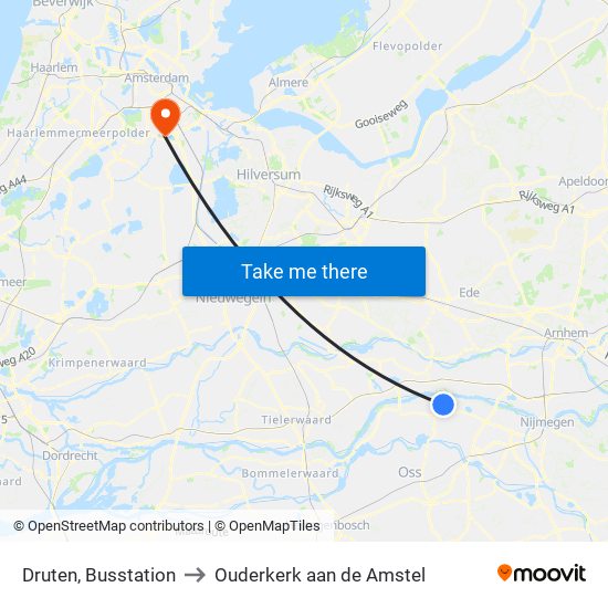 Druten, Busstation to Ouderkerk aan de Amstel map