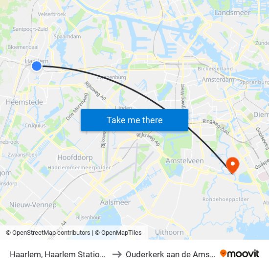 Haarlem, Haarlem Station K to Ouderkerk aan de Amstel map