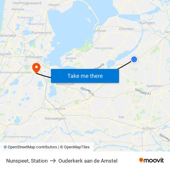 Nunspeet, Station to Ouderkerk aan de Amstel map