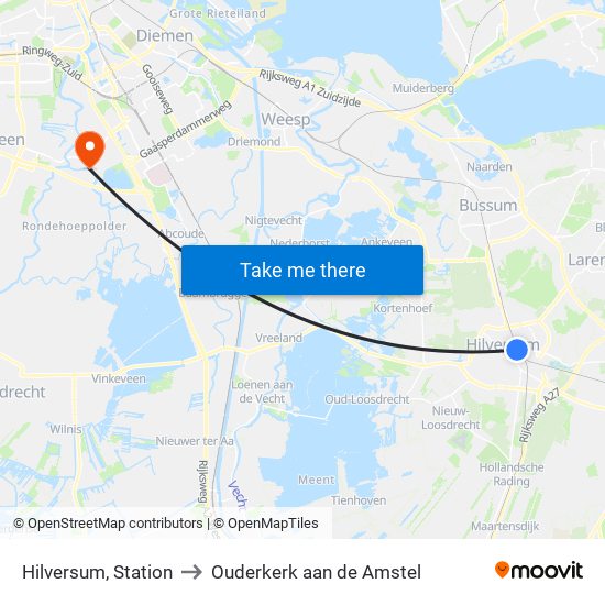 Hilversum, Station to Ouderkerk aan de Amstel map