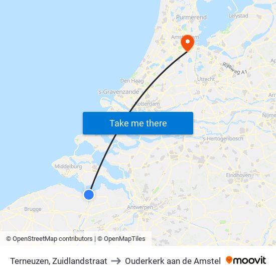 Terneuzen, Zuidlandstraat to Ouderkerk aan de Amstel map