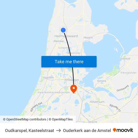 Oudkarspel, Kasteelstraat to Ouderkerk aan de Amstel map