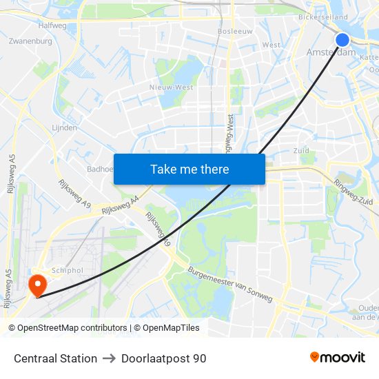 Centraal Station to Doorlaatpost 90 map