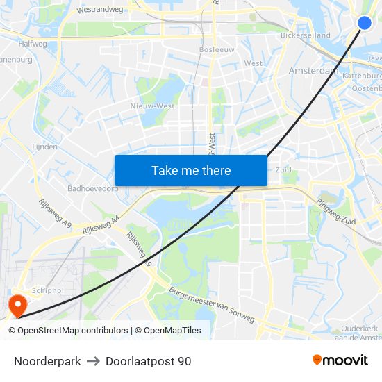 Noorderpark to Doorlaatpost 90 map