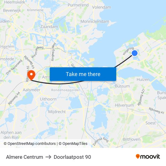 Almere Centrum to Doorlaatpost 90 map