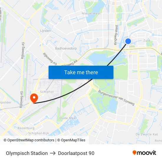 Olympisch Stadion to Doorlaatpost 90 map