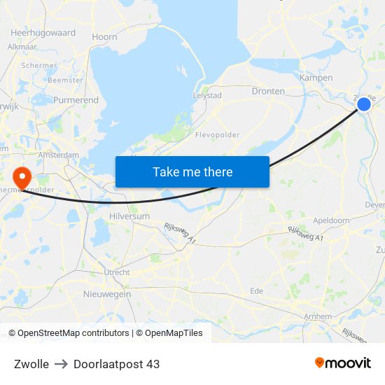 Zwolle to Doorlaatpost 43 map