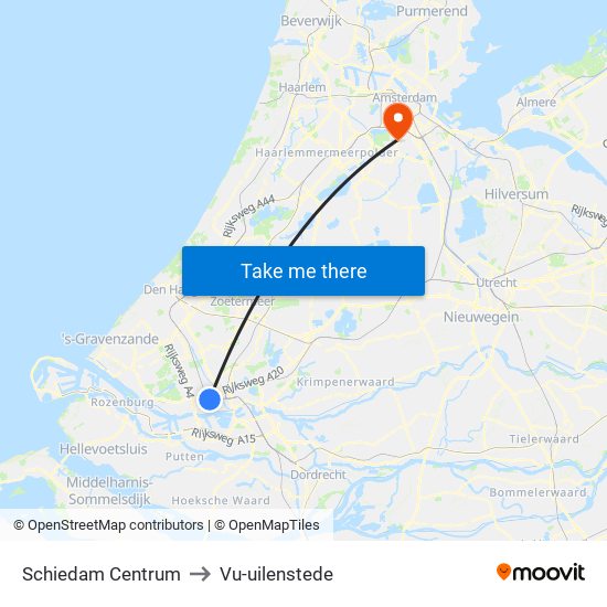 Schiedam Centrum to Vu-uilenstede map