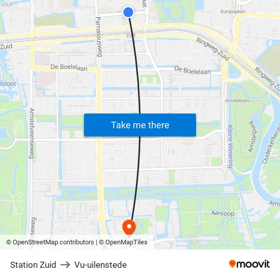 Station Zuid to Vu-uilenstede map