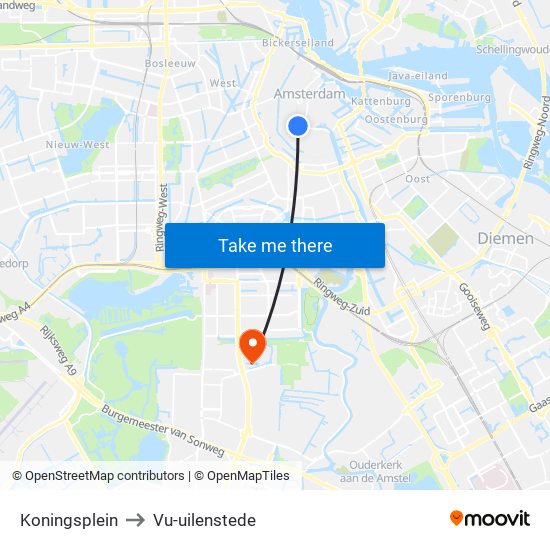 Koningsplein to Vu-uilenstede map