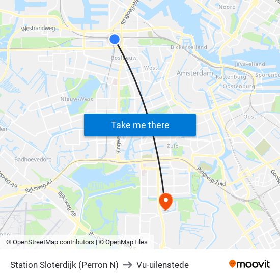 Station Sloterdijk (Perron N) to Vu-uilenstede map